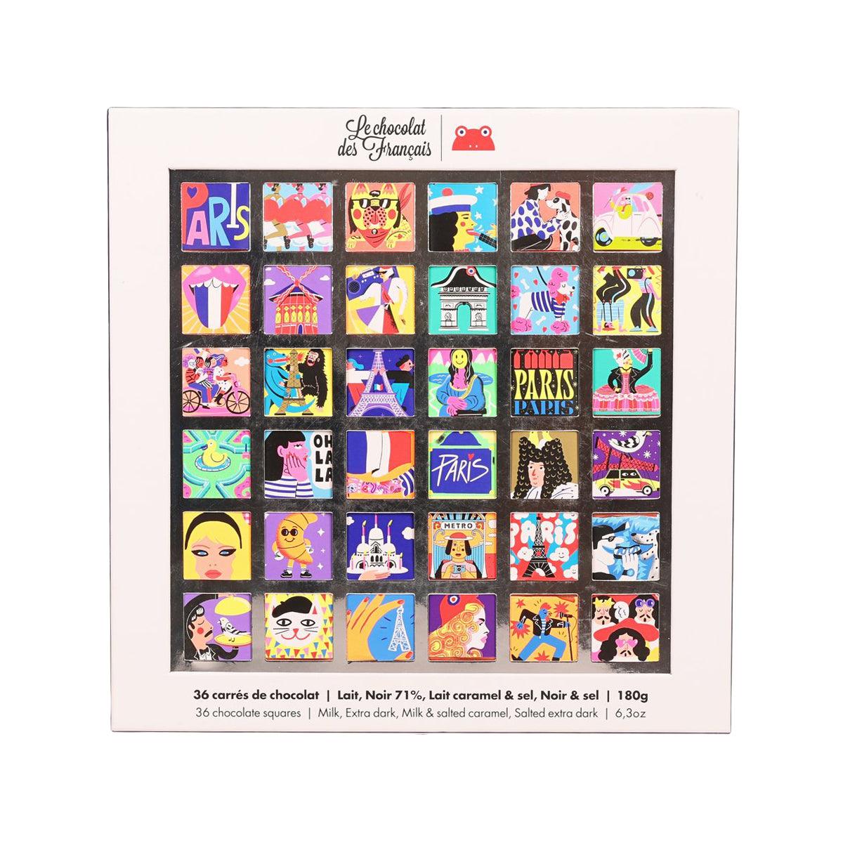 LE CHOCOLAT DES FRANCAIS 36 Assorted Organic Chocolate Squares Gift Box - France (180g)