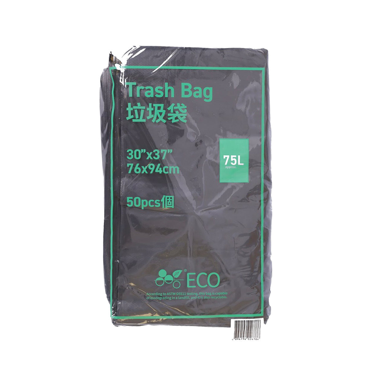 TRASH BAG TRASH BAG HDPE+ECO黑色垃圾袋75L-30x37"50's (50pcs)