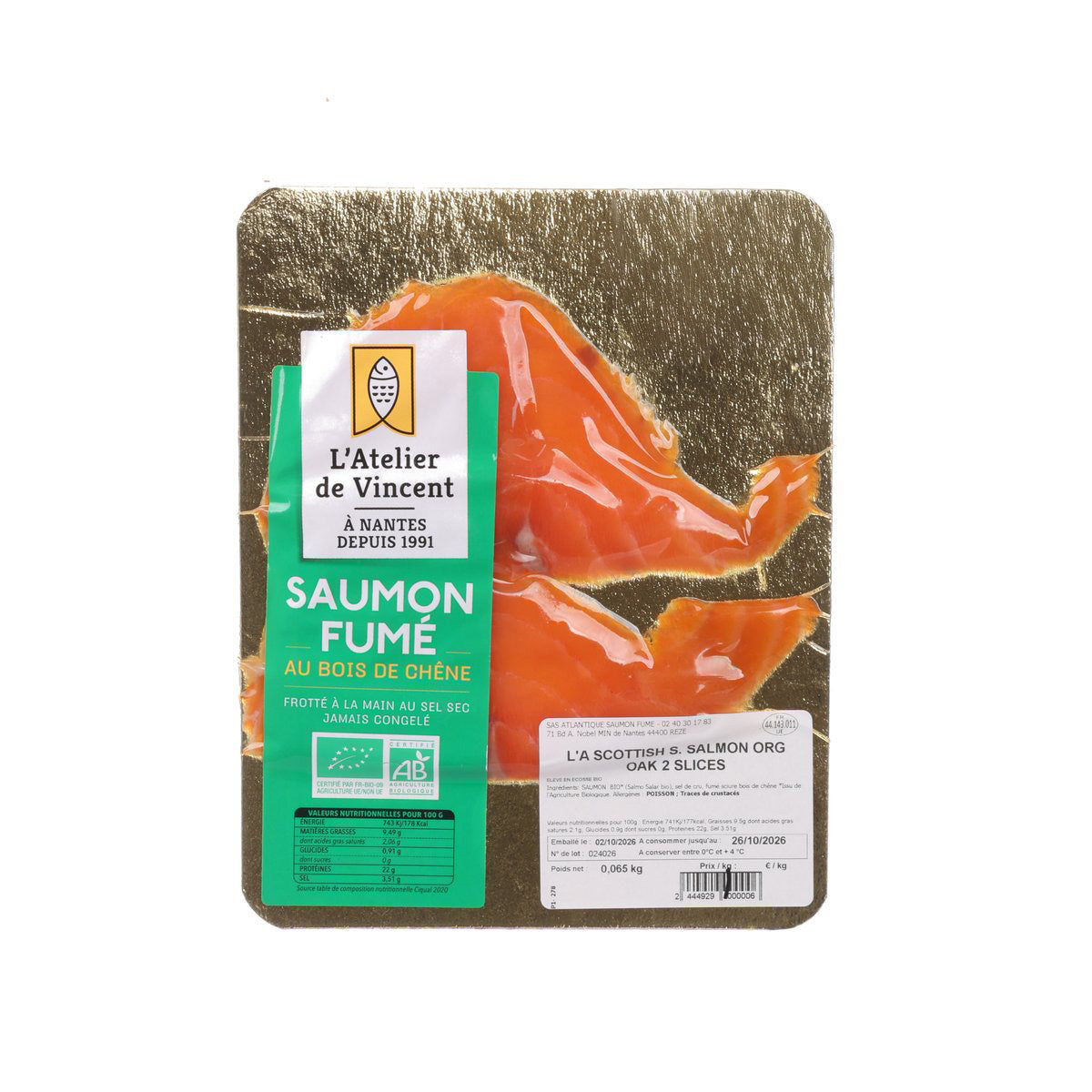 L'ATELIERDEVINCENT Organinc Oak Smoked Salmon (200g)