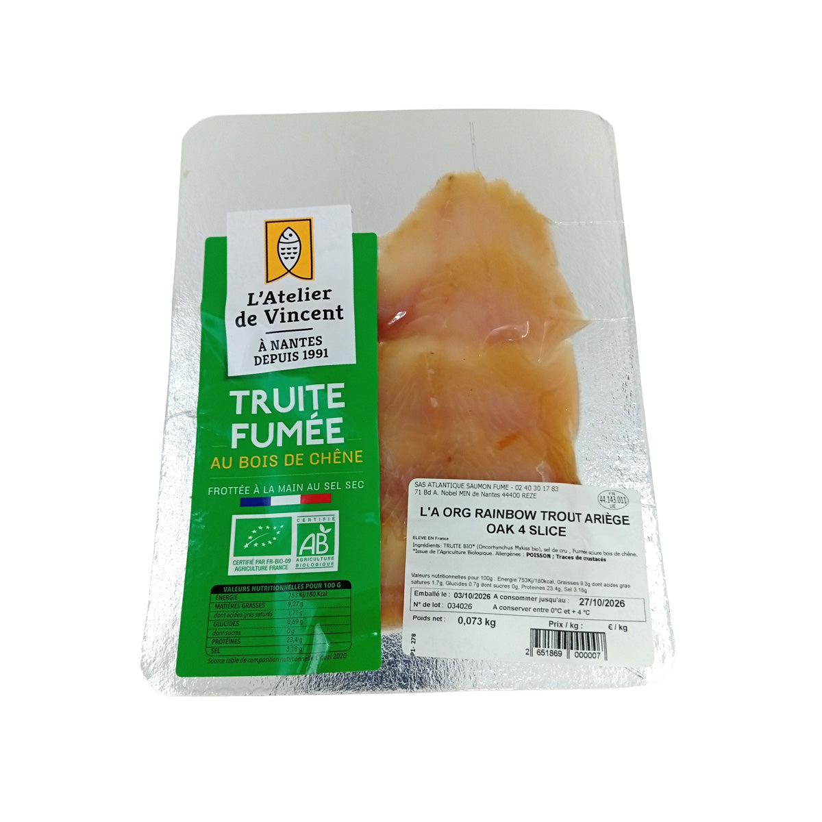 L'ATELIERDEVINCENT 阿列日有機橡木煙燻虹鱒 (200g)