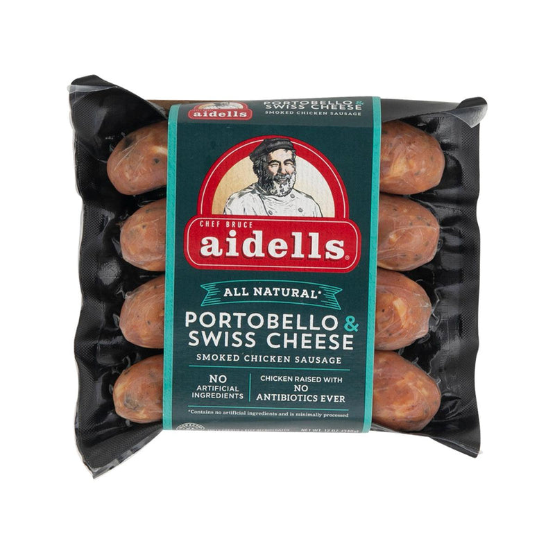 AIDELLS Smoked Chicken Sausage - Portobello & Swiss Cheese  (340g)