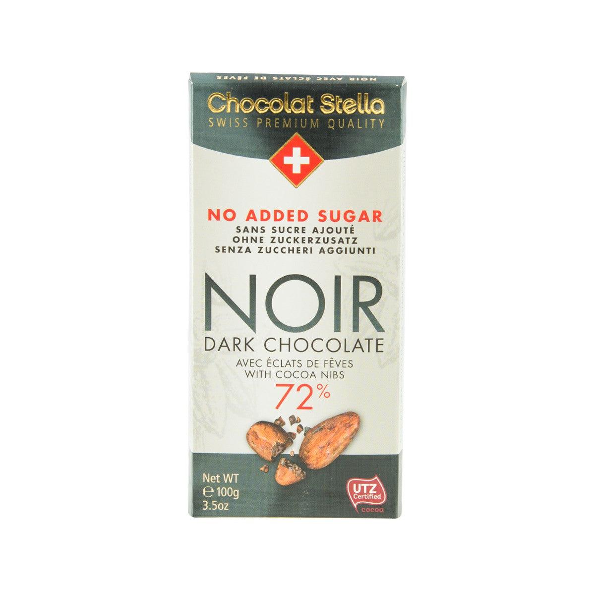 STELLA No Added Sugar 72% Dark Chocolate with Cocoa Nibs (100g)