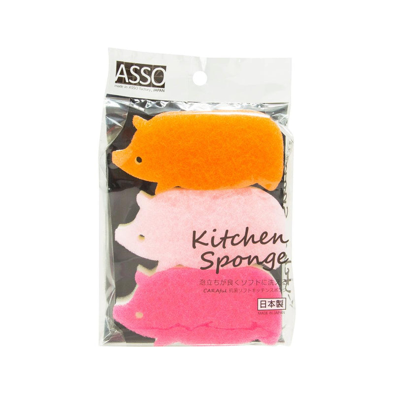 ASSO Kitchen Sponge Anti-Bac Pig Set of 3  (1x3 pcs)