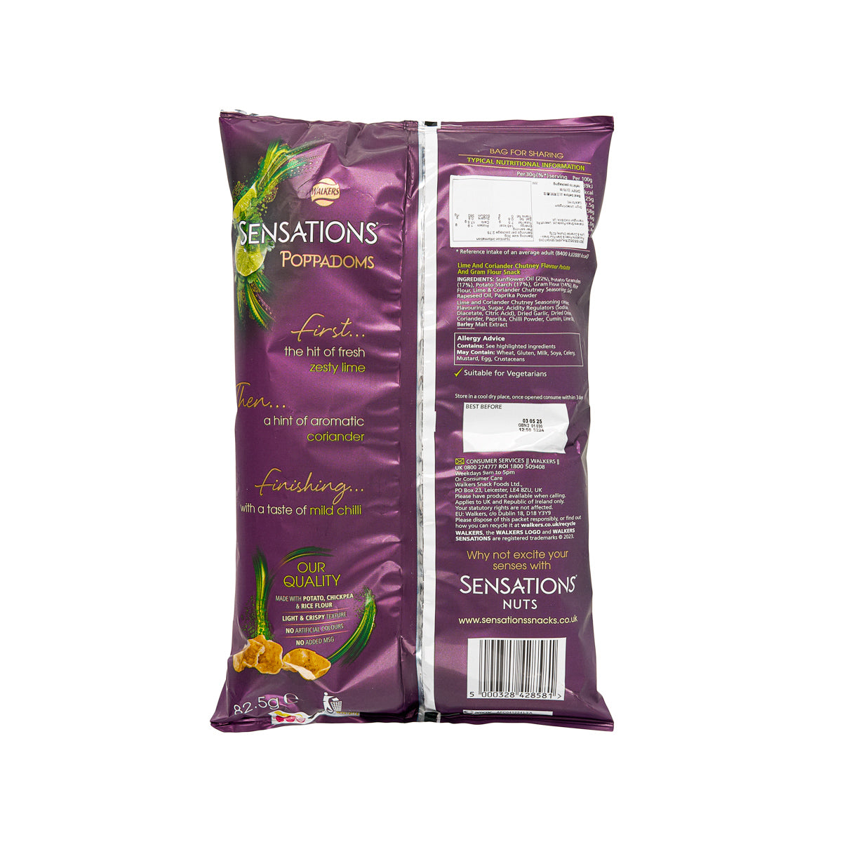 WALKERS SENSATIONS 馬鈴薯鷹嘴豆粉脆片 - 青檸芫茜甜酸辣醬  (82.5g)