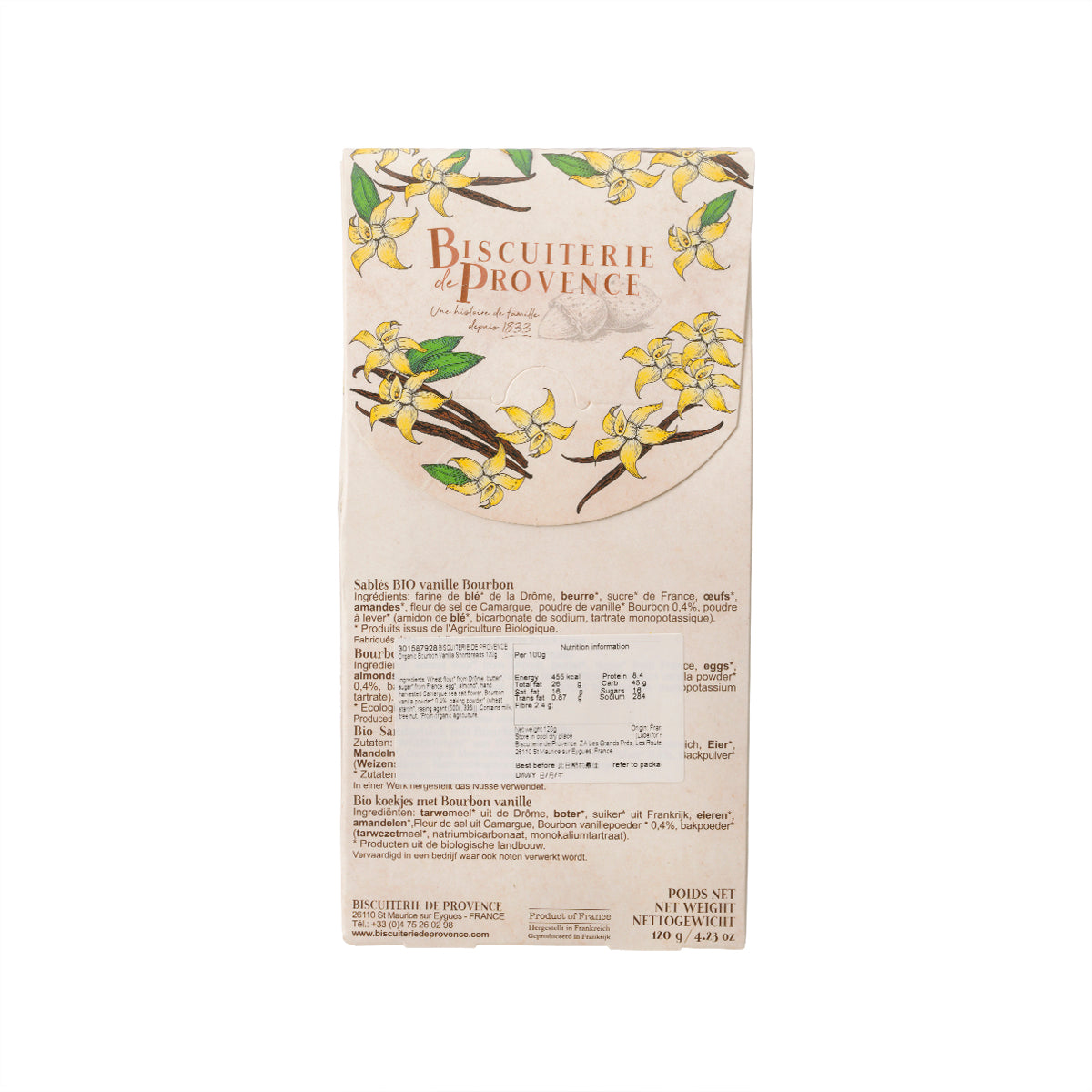 BISCUITERIE DE PROVENCE 有機波本雲呢拿牛油酥餅  (120g)