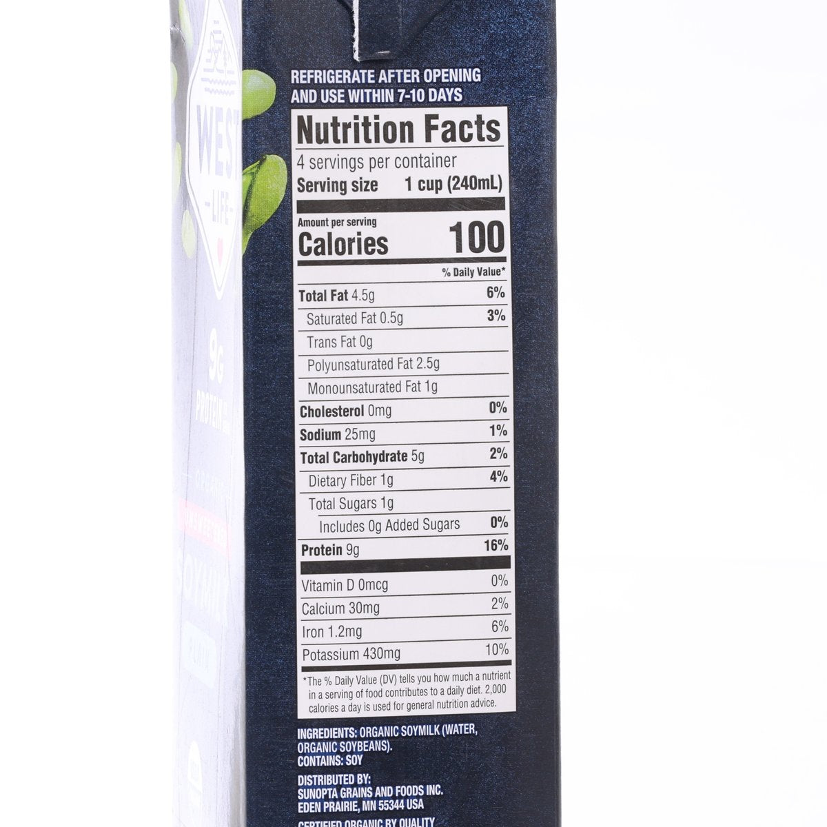 WESTSOY Organic Unsweetened Soymilk  (946mL)