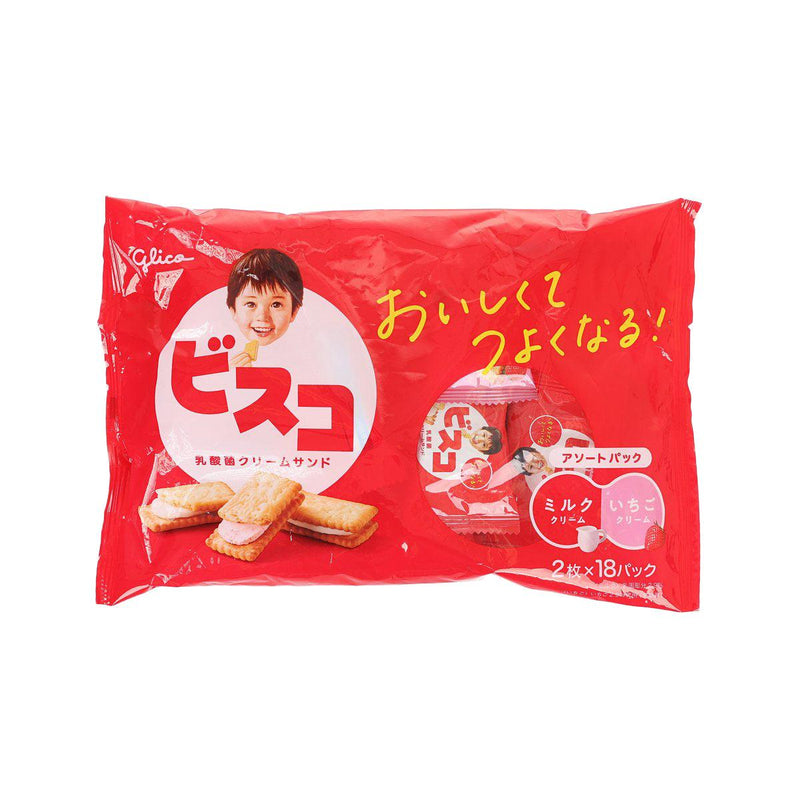 GLICO Bisco Cream Sandwich Biscuits - Milk & Strawberry Flavor  (137.6g)