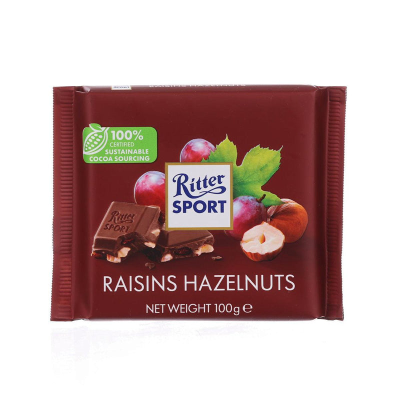 RITTER SPORT Milk Chocolate with Raisins & Hazelnuts  (100g)