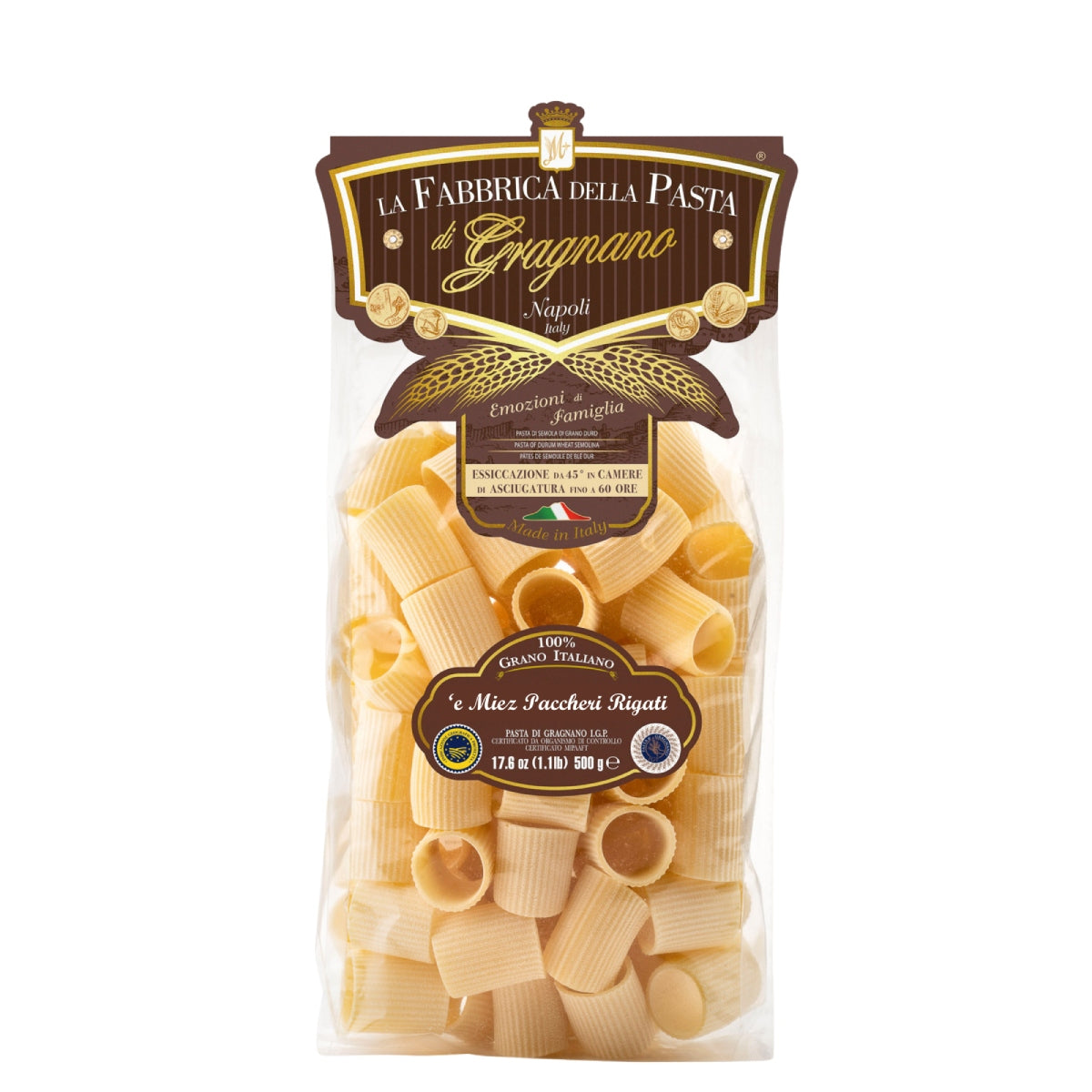 LA FABBRICA DELLA Artisanal Half Paccheri Rigati Pasta  (500g)
