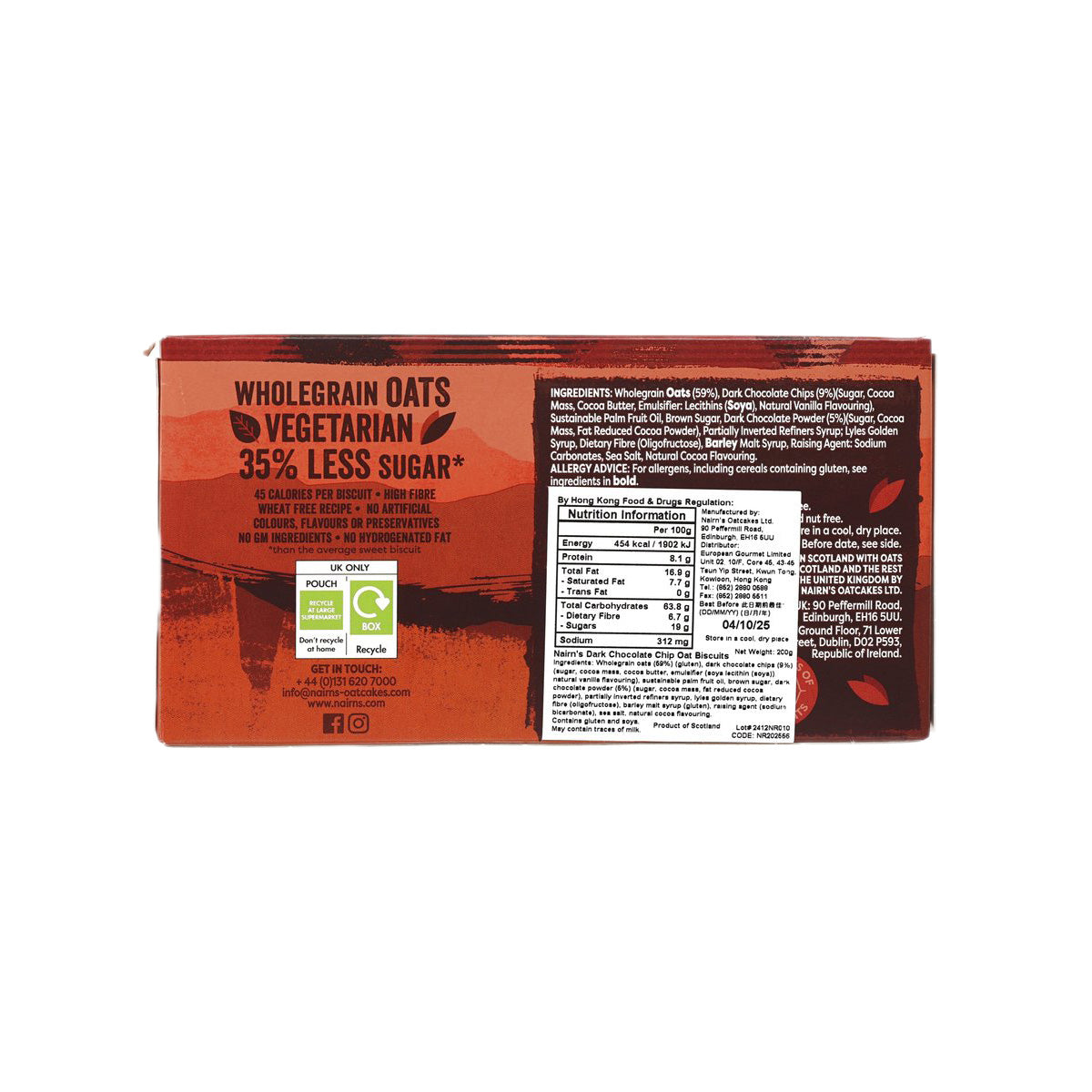 NAIRN'S Dark Chocolate Chip Oat Biscuits  (200g)