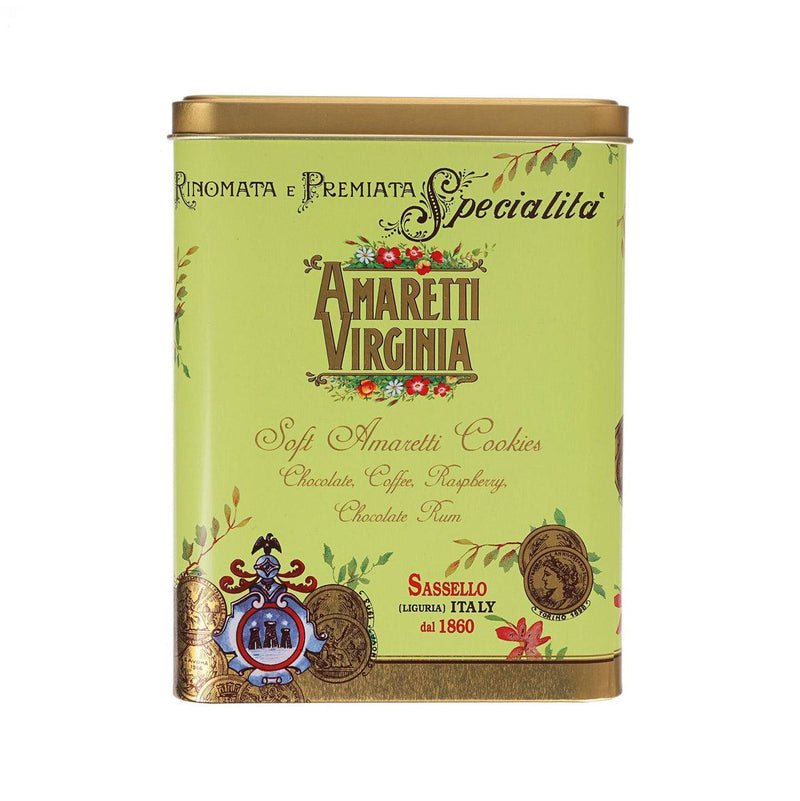 VIRGINIA Soft Amaretti Cookes - Chocolate, Coffee, Raspberry & Chocolate Rum - Green Cube Tin  (300g)