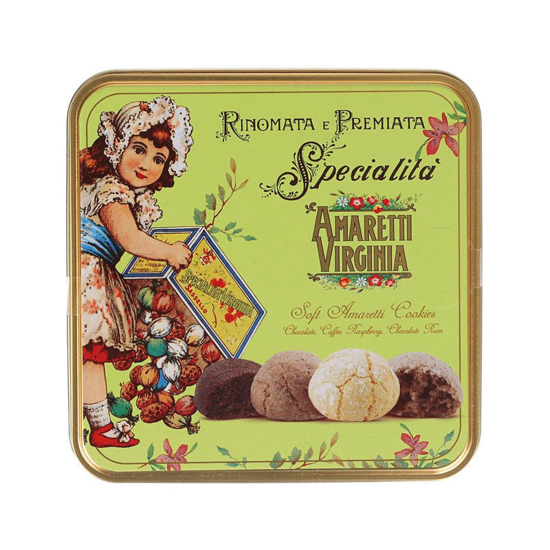 VIRGINIA Soft Amaretti Cookes - Chocolate, Coffee, Raspberry & Chocolate Rum - Green Cube Tin  (300g)