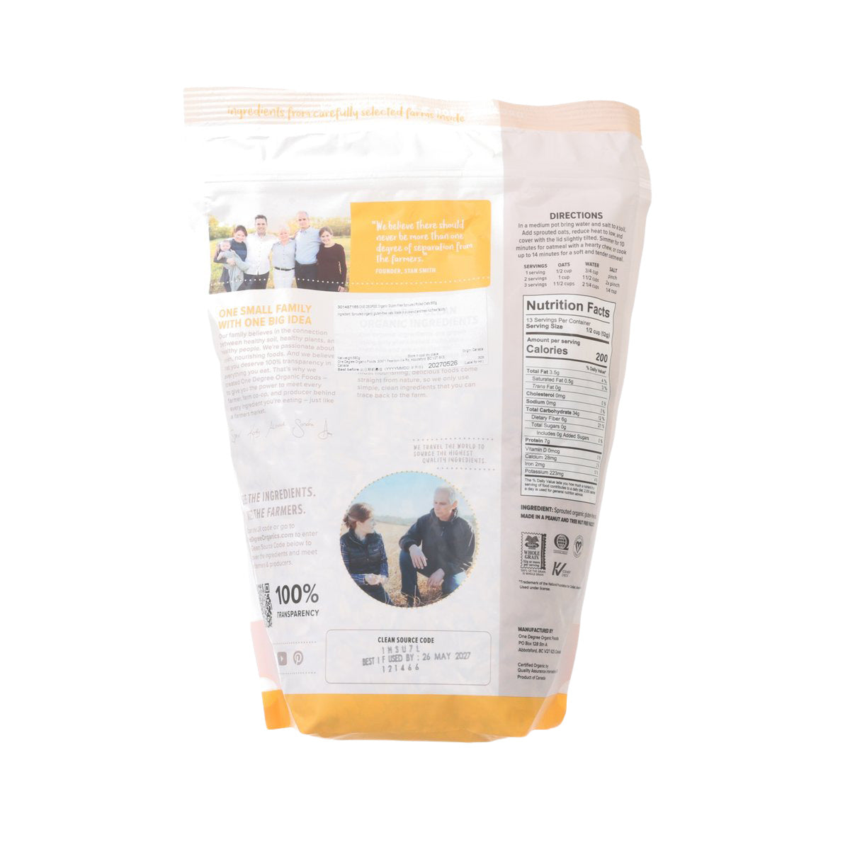 ONE DEGREE Organic Gluten Free Sprouted Rolled Oats  (680g)