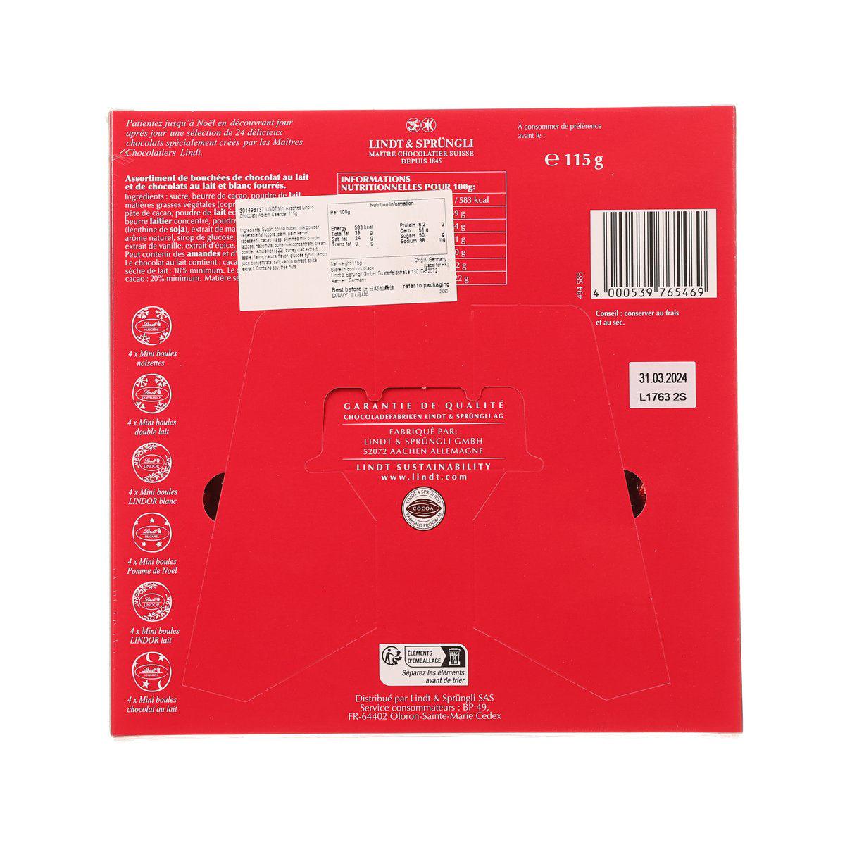 LINDT Mini Assorted Lindor Chocolate Advent Calendar  (115g)