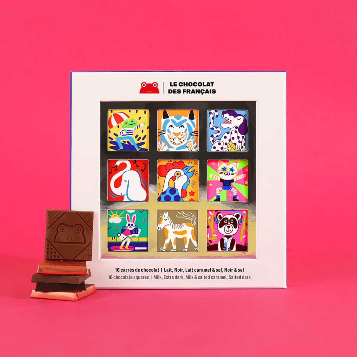 LE CHOCOLAT DES FRANCAIS 9 Assorted Organic Chocolate Squares Gift Box - Animal  (40.5g)