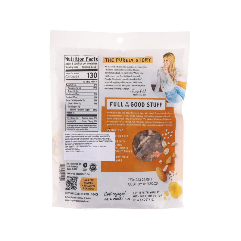 PURELYELIZABETH Gluten Free Probiotic Honey Almond Granola  (227g)