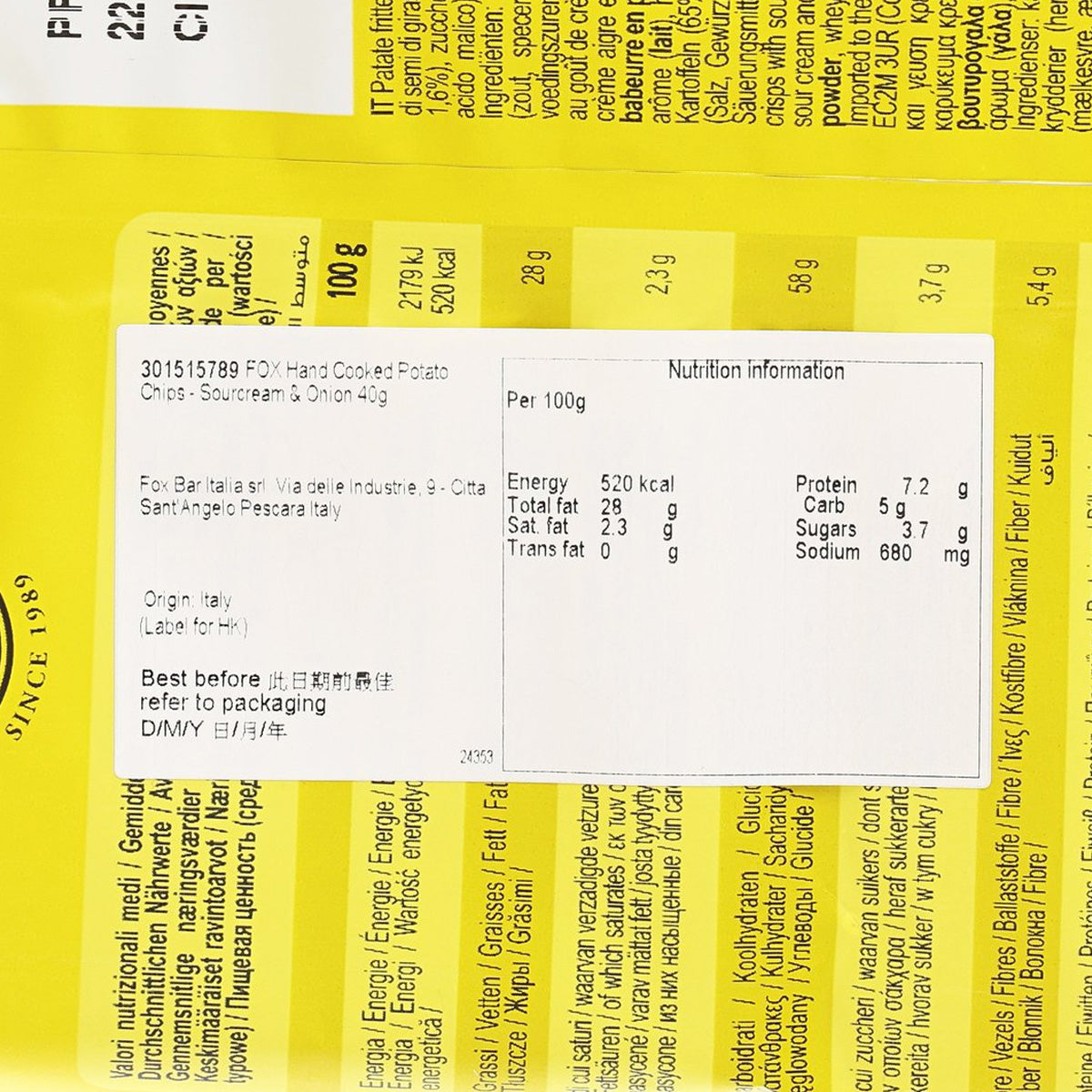 FOX Hand Cooked Potato Chips - Sourcream & Onion  (40g)