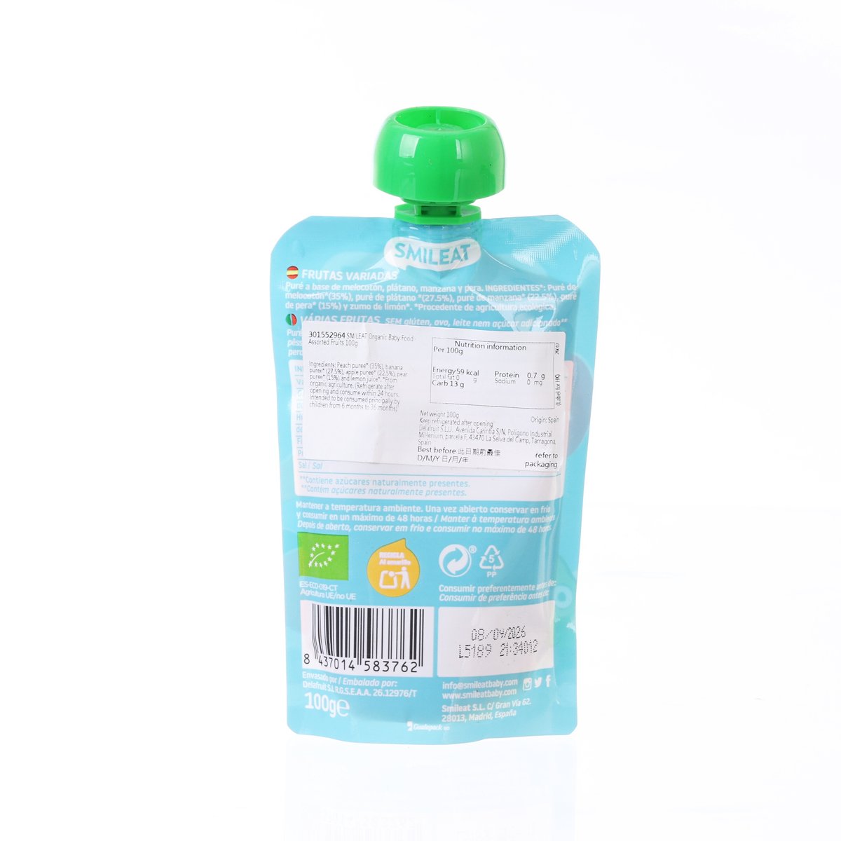 SMILEAT Organic Baby Food - Assorted Fruits  (100g)