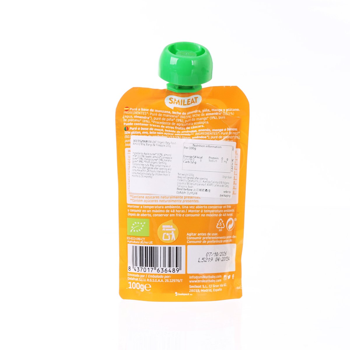 SMILEAT Organic Baby Food - Almond Milk, Mango & Pineapple  (100g)