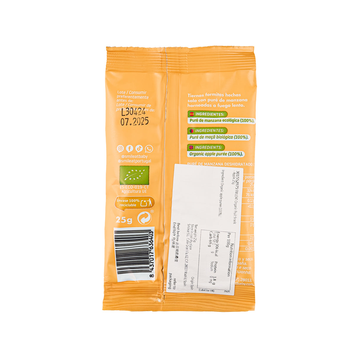 SMILEAT Organic Fruit Snack - Apple  (25g)