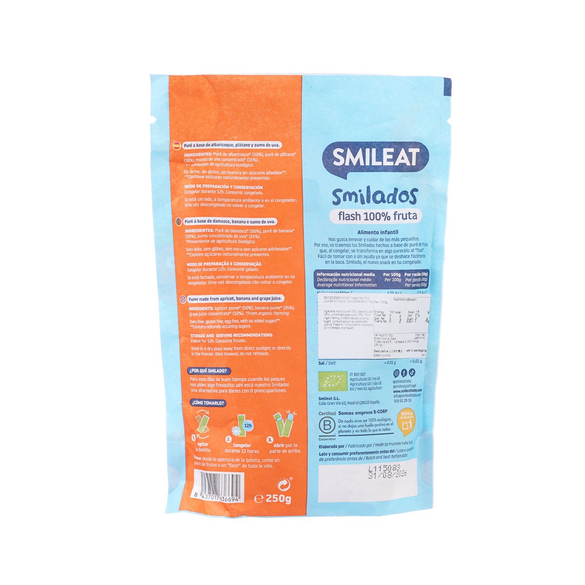 SMILEAT Organic Baby Fruit Juice Bar for Popsicle  - Apricot & Banana  (5 x 50g)