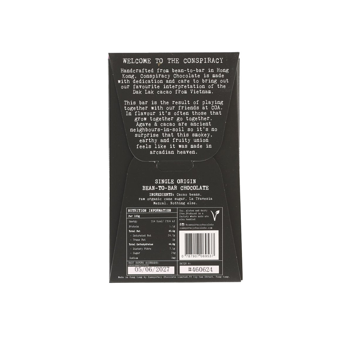 CONSPIRACY CHOCOLATE Single Origin 75% Dark Chocolate Bar - La Travesia Mezcal Infused  (50g)