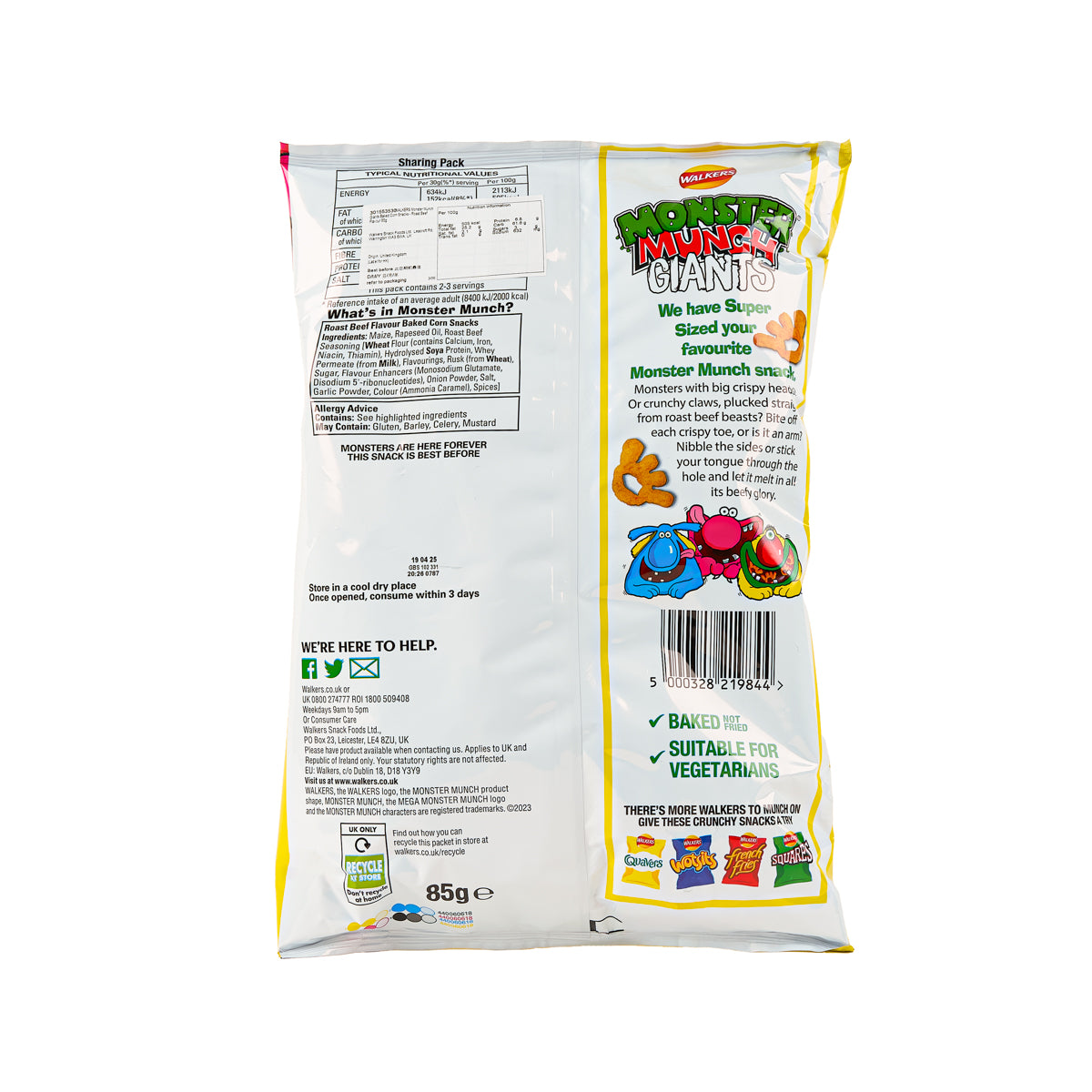 WALKERS Monster Munch Giants Baked Corn Snacks - Roast Beef Flavour  (85g)