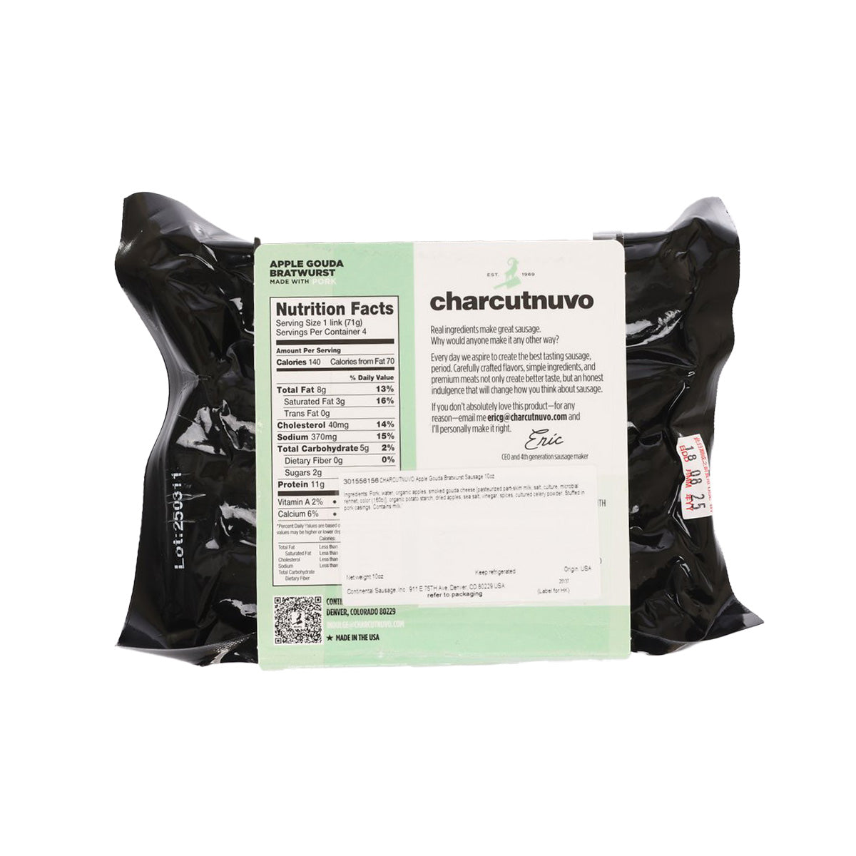 CHARCUTNUVO Apple Gouda Bratwurst Sausage  (10oz)