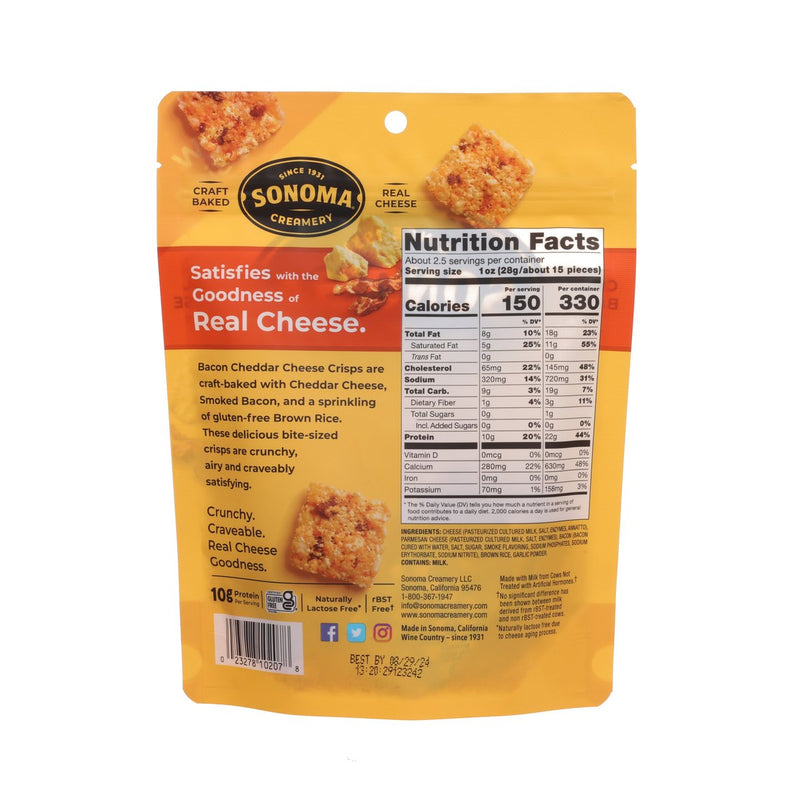 SONOMA CREAMERY Bacon Cheddar Cheese Crisps  (64g)