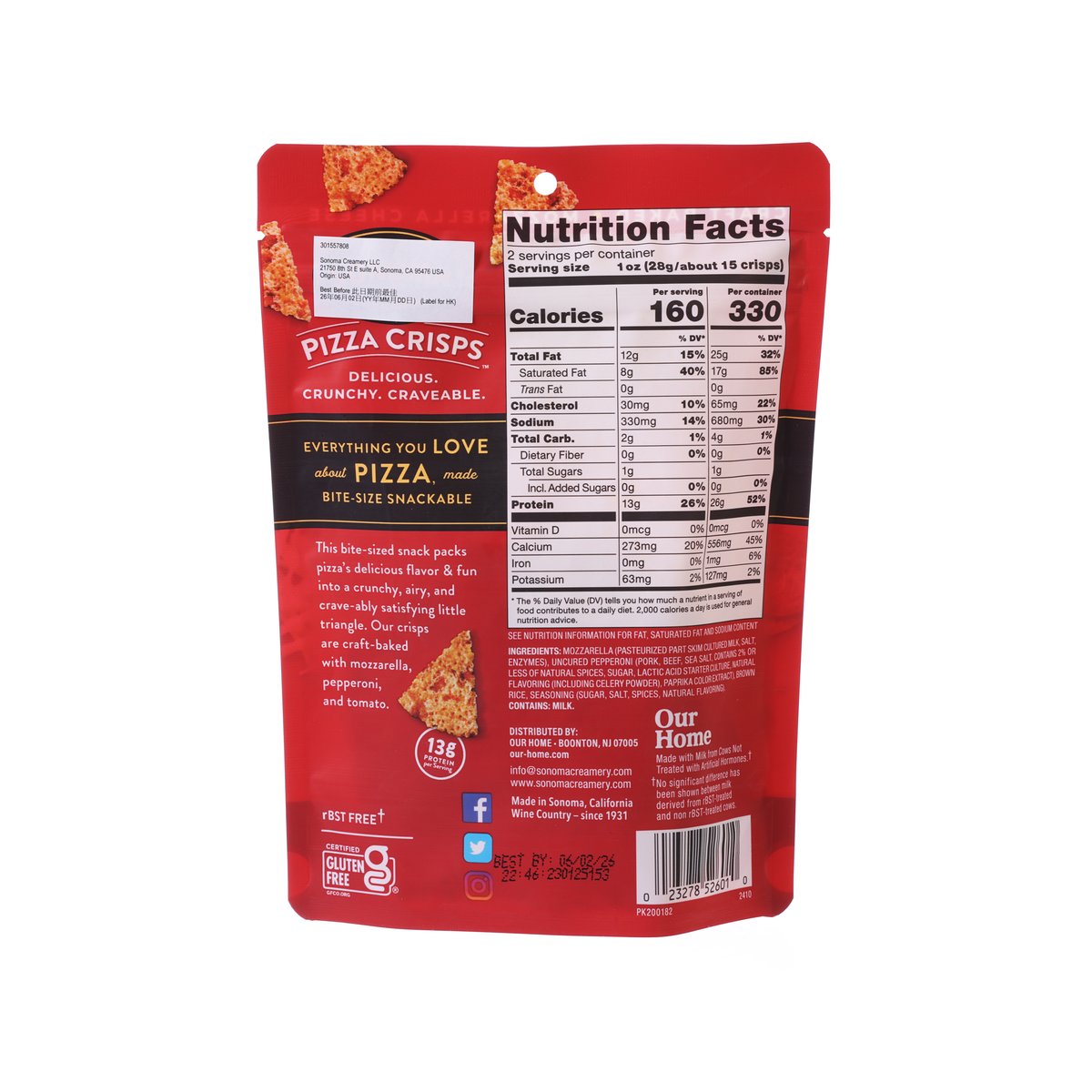 SONOMA CREAMERY Pepperoni Pizza Cheese Crisps  (57g)