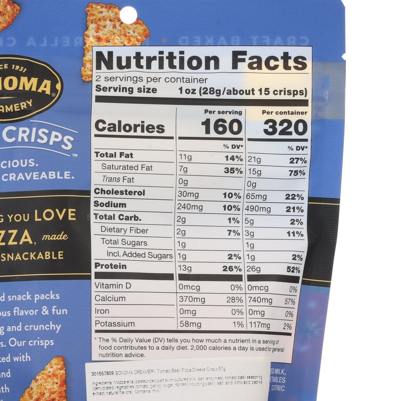 SONOMA CREAMERY Tomato Basil Pizza Cheese Crisps  (57g)