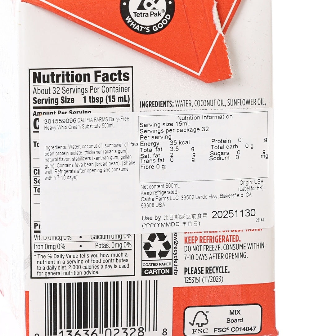 CALIFIA FARMS Dairy-Free Heavy Whip Cream Alternative  (500mL)