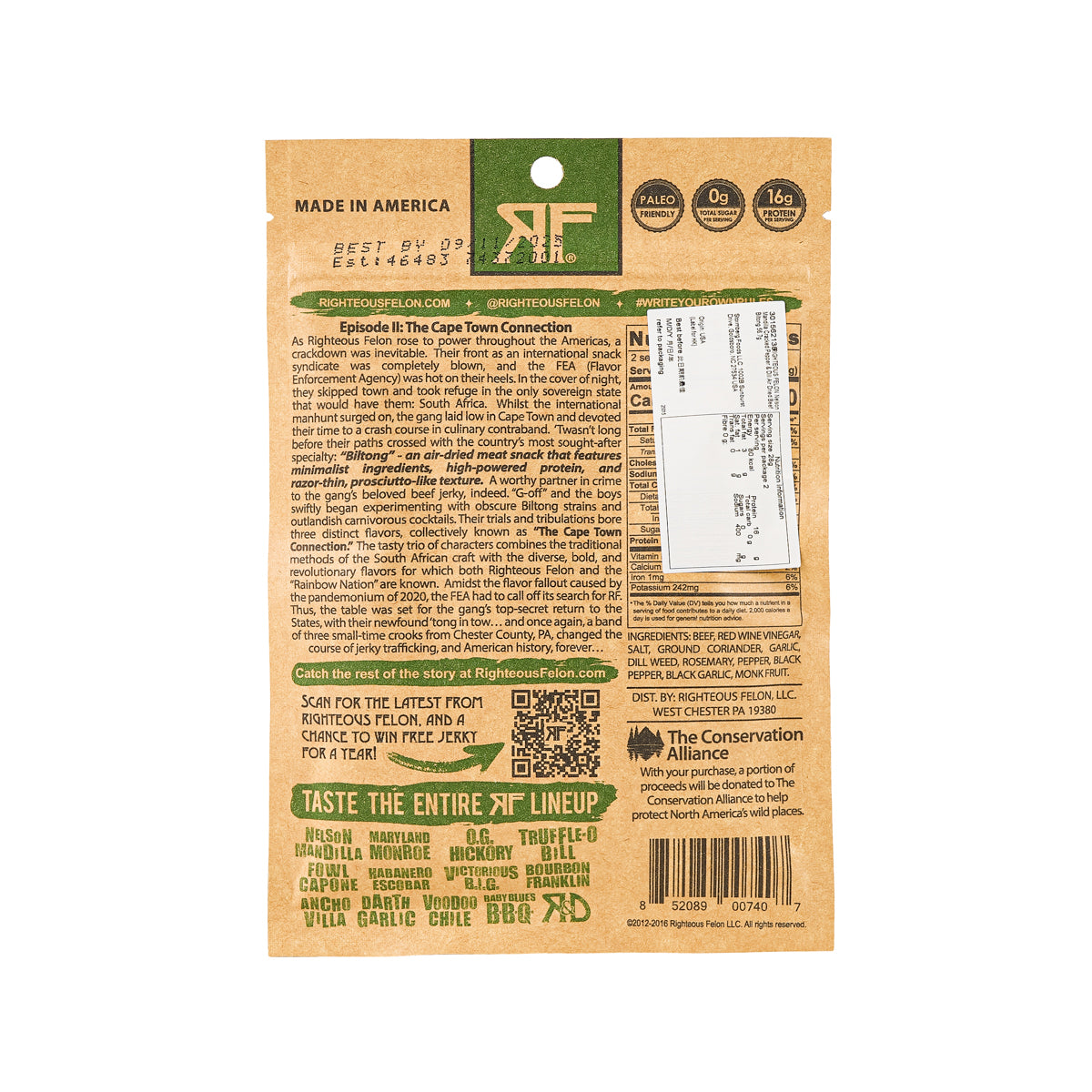 RIGHTEOUS FELON 風乾牛肉乾 - 黑椒刁草味 (56.7g)