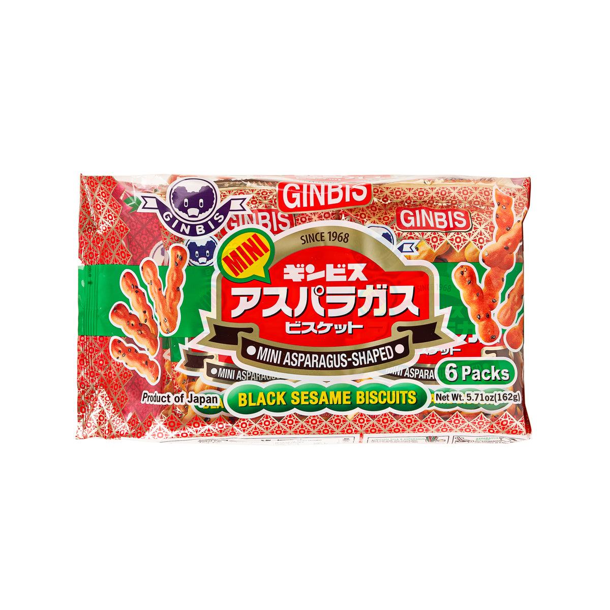 GINBIS Mini Asparagus Shaped Black Sesame Biscuit  (6 x 27g)