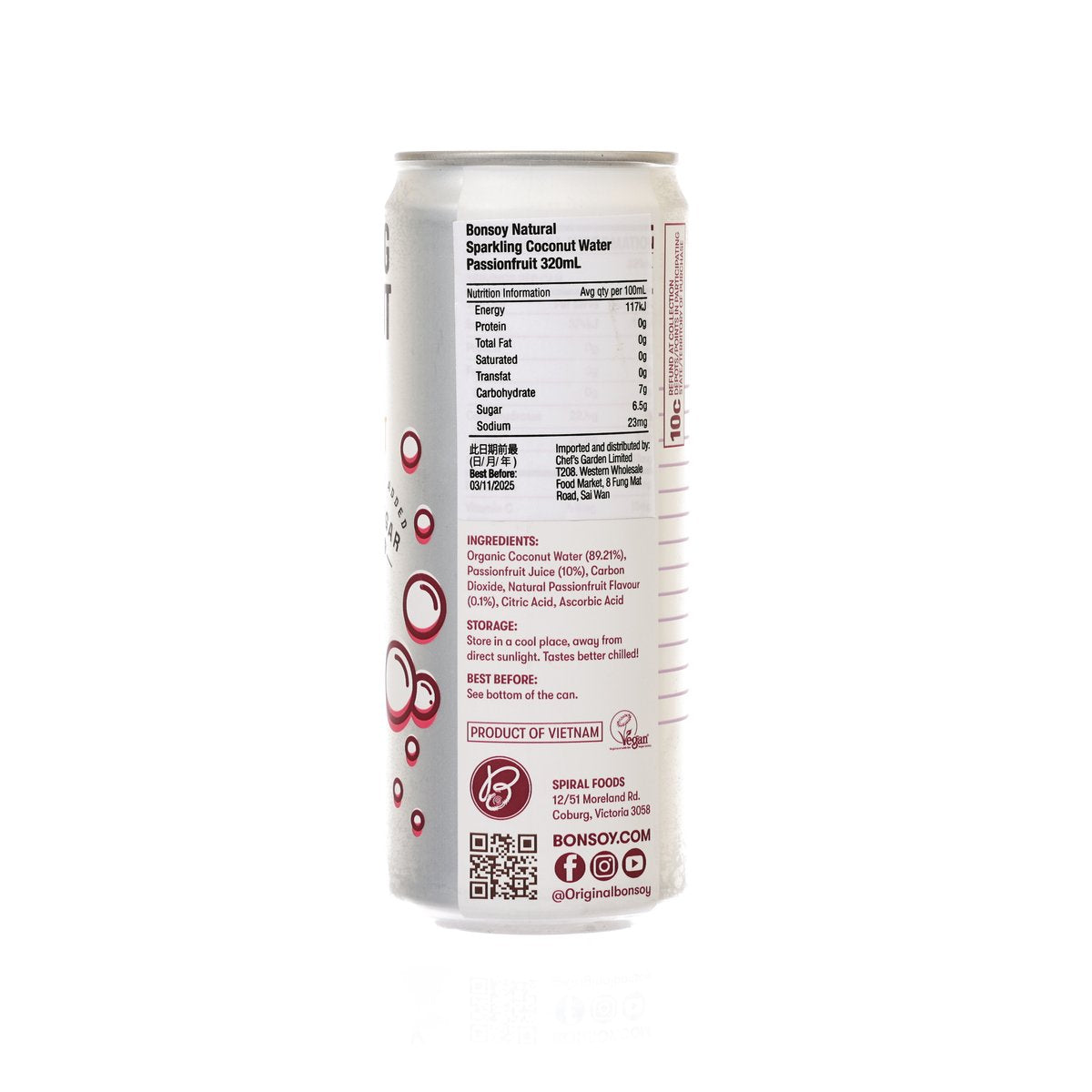 BONSOY 天然椰子氣泡水 - 百香果 (320mL)