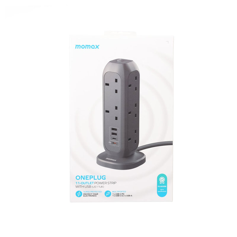 MOMAX ONEPLUG 11-Outlet Power Strip with USB - Grey