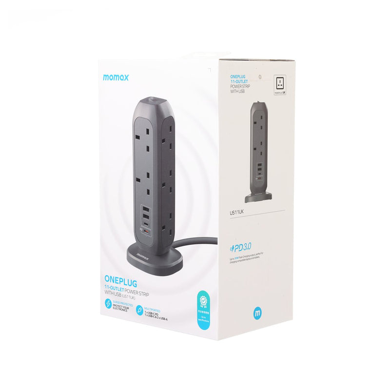 MOMAX ONEPLUG 11-Outlet Power Strip with USB - Grey