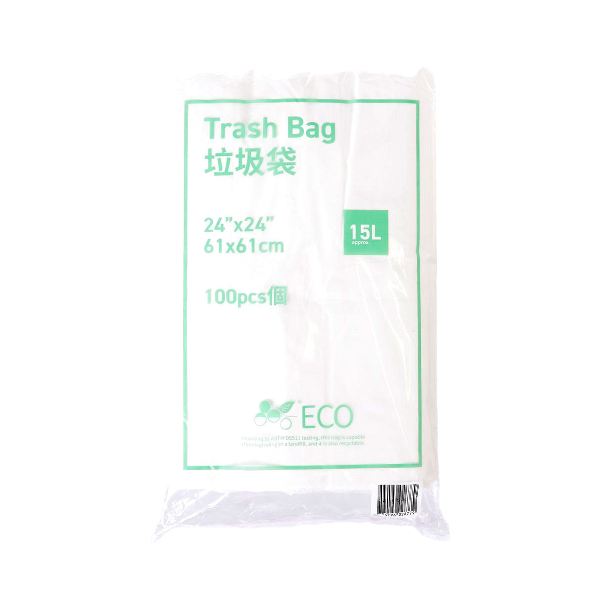 TRASH BAG TRASH BAG HDPE+ECO白色垃圾袋15L-24x24"100's (100pcs)