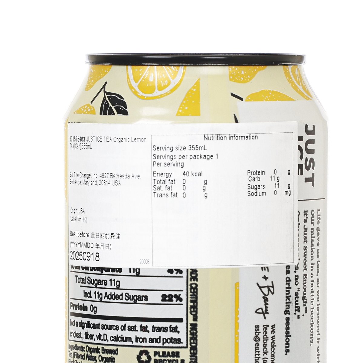 JUST ICE TEA 有機檸檬茶 [罐裝] (355mL)