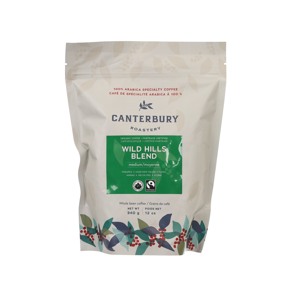 CANTERBURY Organic Wild Hills Blend Whole Coffee Bean - Medium Roast  (340g)