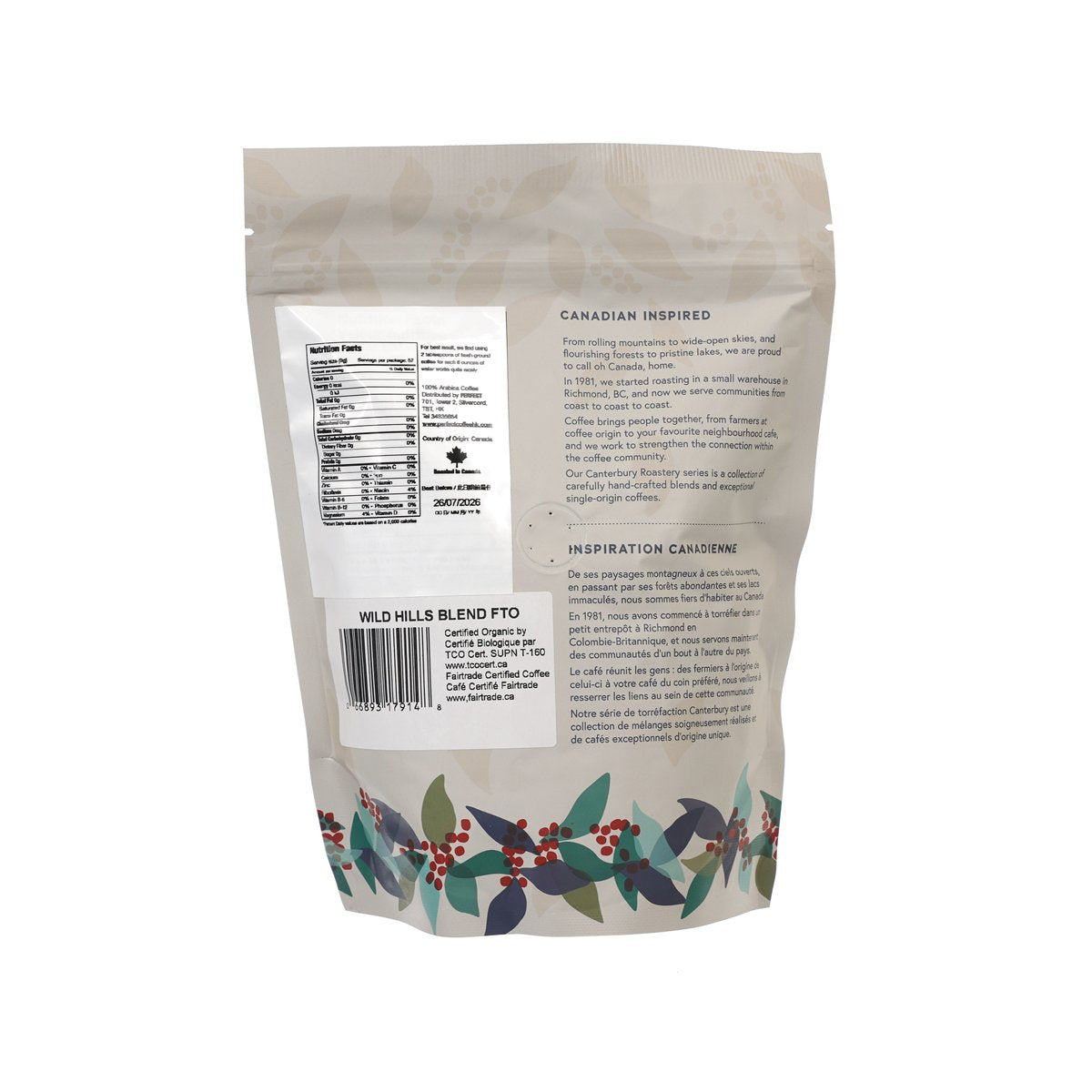 CANTERBURY Organic Wild Hills Blend Whole Coffee Bean - Medium Roast  (340g)