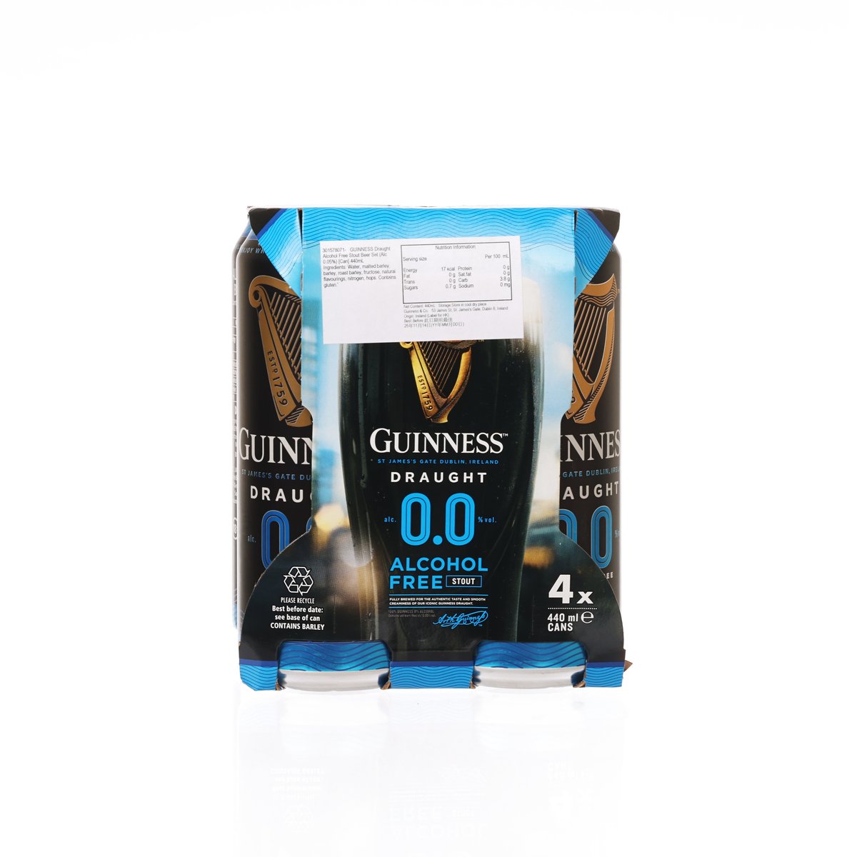 GUINNESS Draught Alcohol Free Stout Beer Set (Alc 0.05%) [Can]  (4 x 440mL)