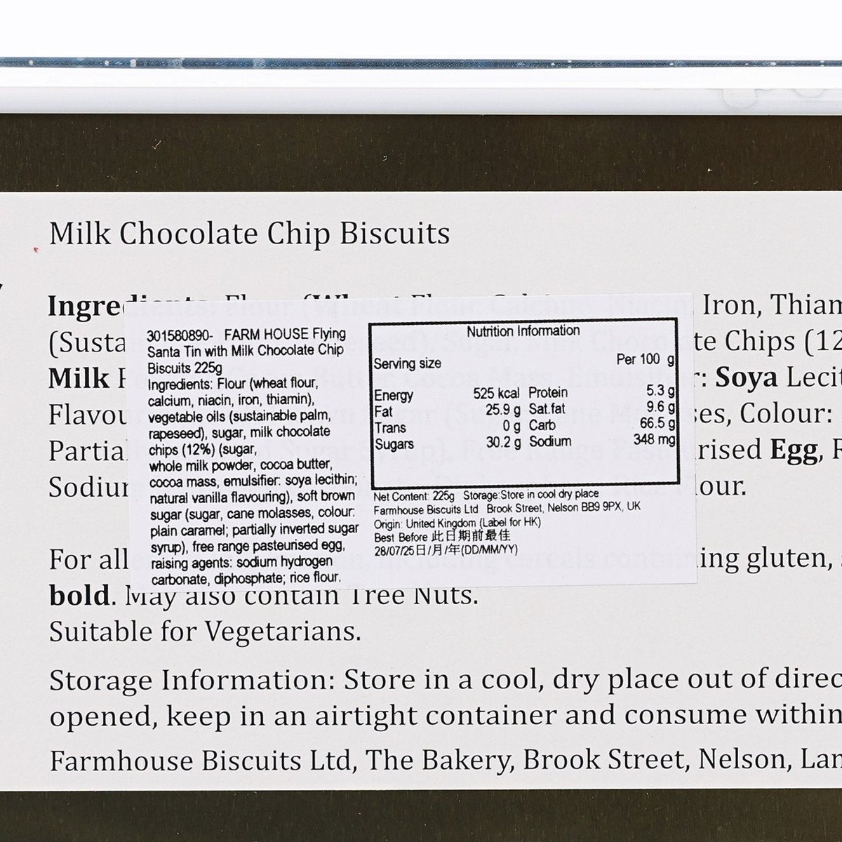 FARM HOUSE Flying Santa Tin with Milk Chocolate Chip Biscuits  (225g)