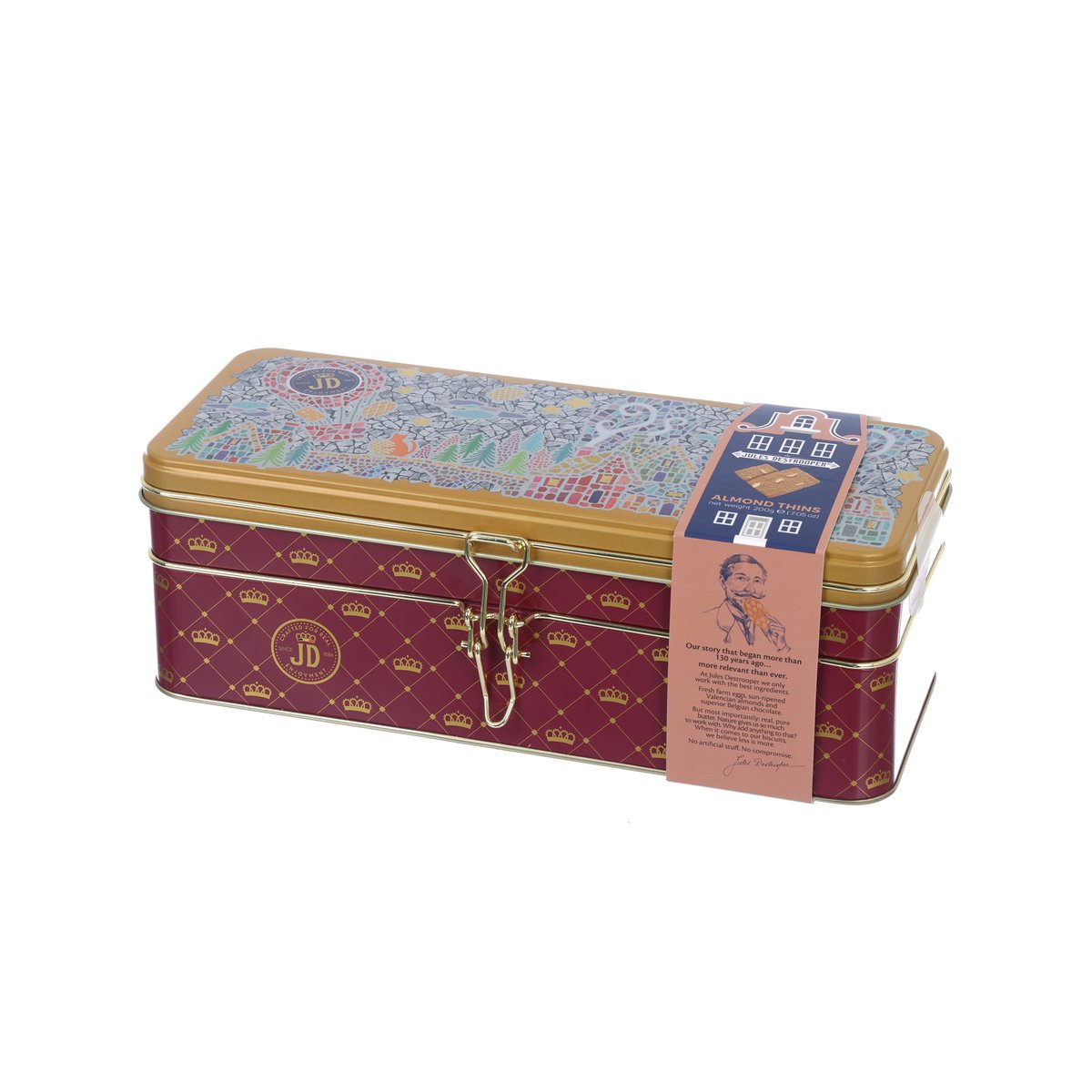 JULES DESTROOPER Mosaic Town Luxury Gift Tin - Almond Thins  (200g)