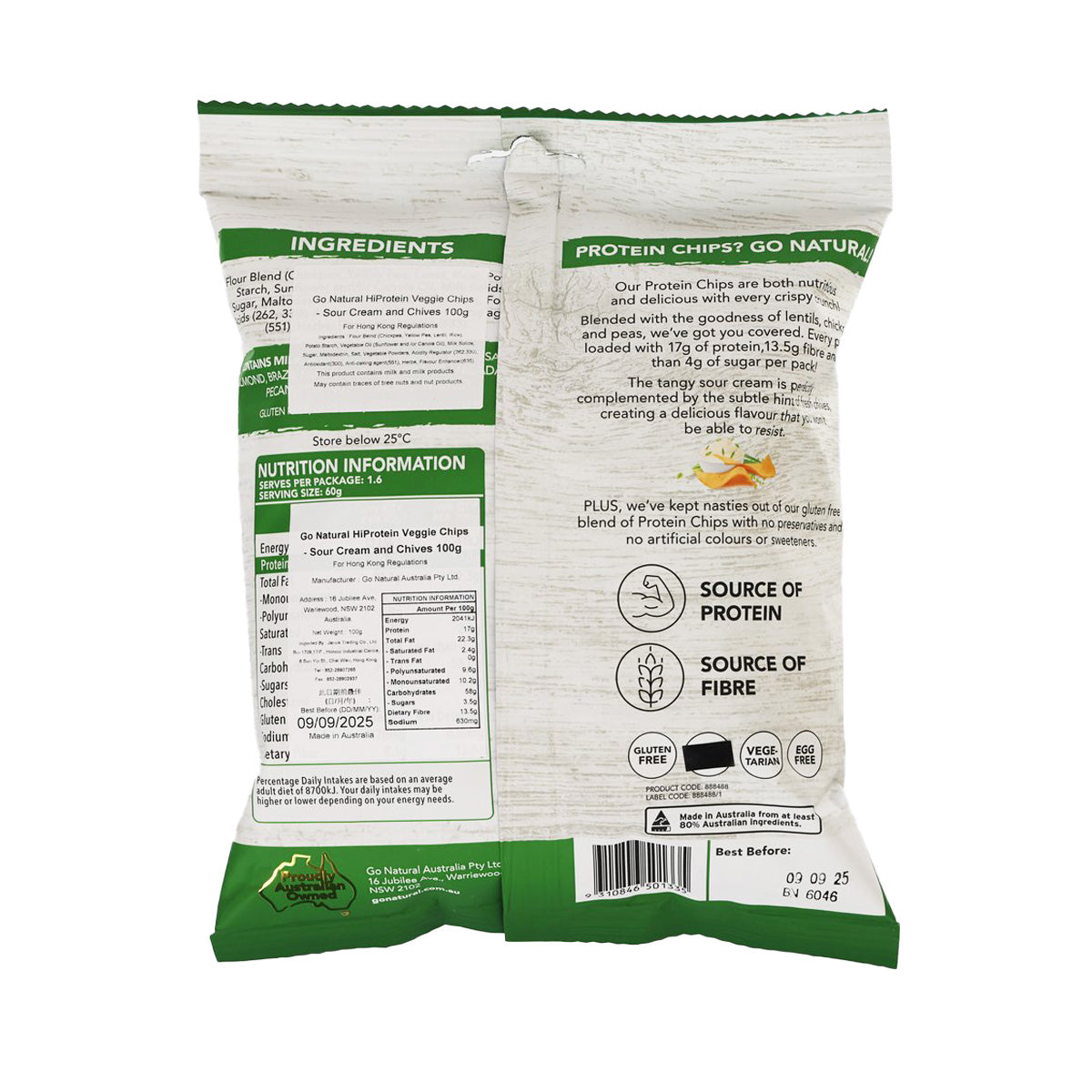 GO NATURAL 高蛋白素脆片 - 酸忌廉香蔥味  (100g)