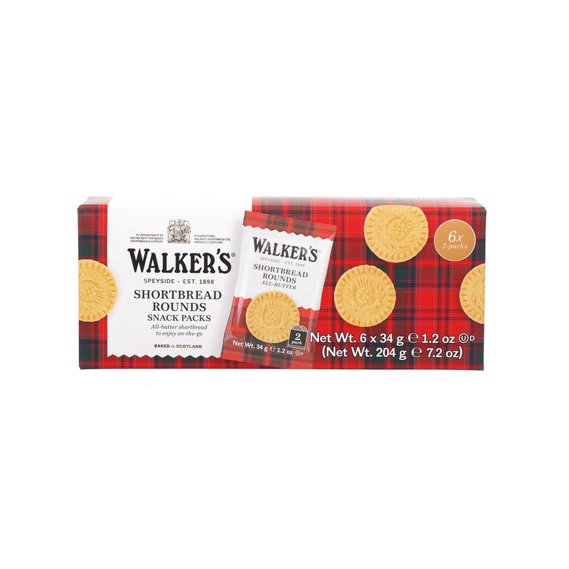 WALKERS Shortbread Rounds Snack Packs  (204g)