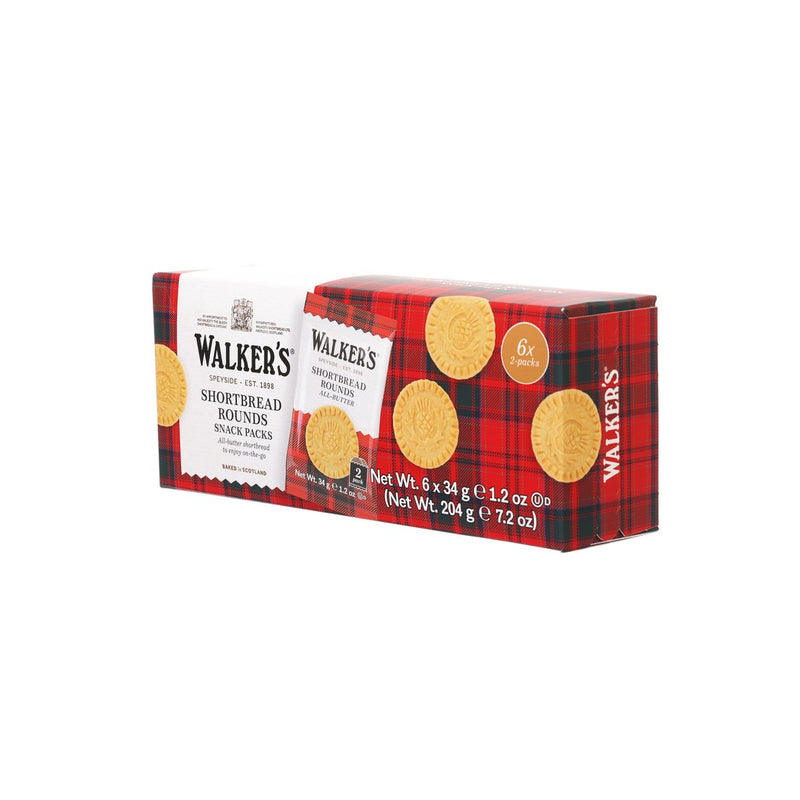 WALKERS Shortbread Rounds Snack Packs  (204g)