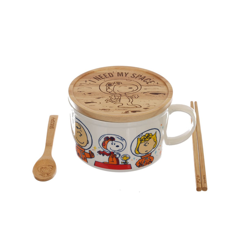 THE PEANUTS Snoopy Ceramic Bowl with Lid and Cutlery Set