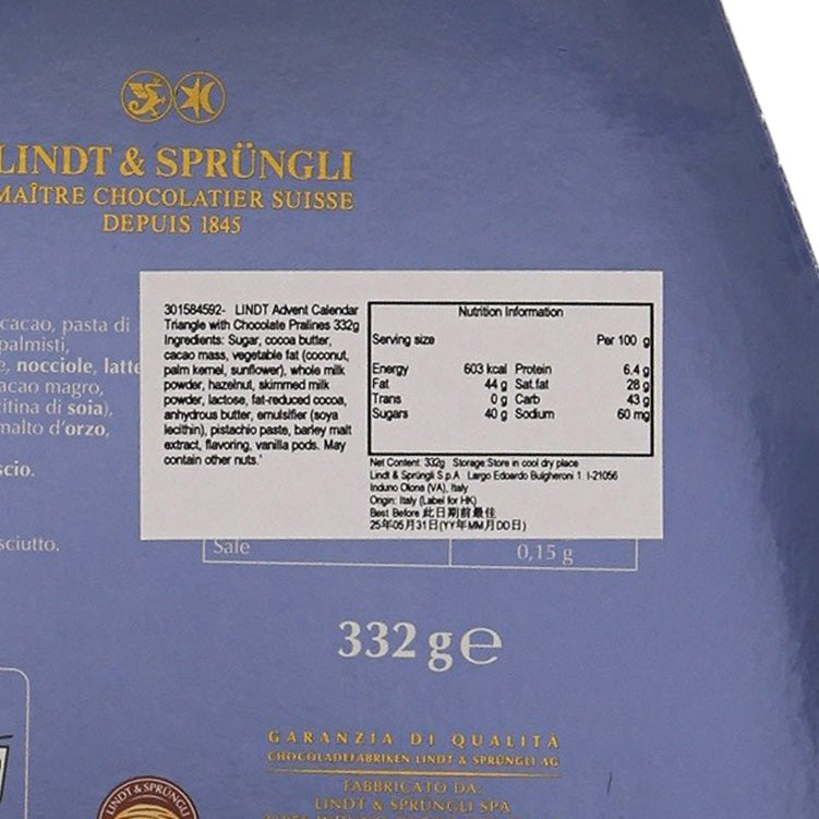 LINDT Advent Calendar Triangle with Chocolate Pralines  (332g)