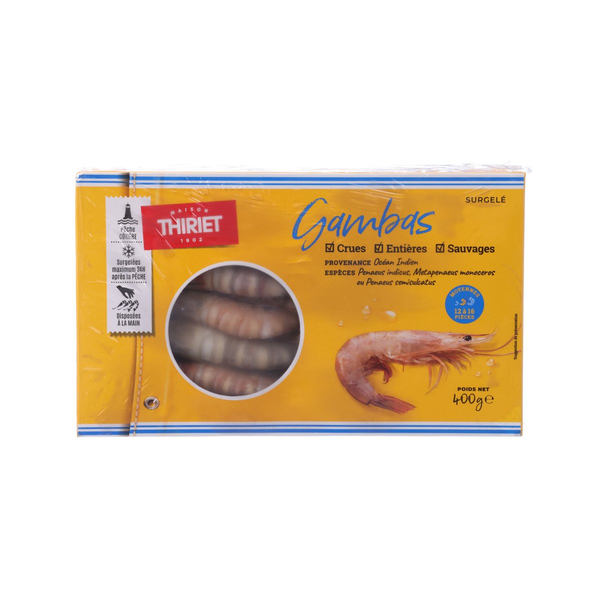 THIRIET Frozen Raw Wild Prawns - 12/16  (400g)